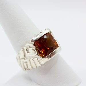 Sterling Silver Ring - Men's Ring - "Tribal" Design - Yellow Topaz (24026RS)