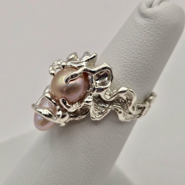 Sterling Silver Ring - "Freeform" Design - Pink Pearls (24032RS) - Image 5