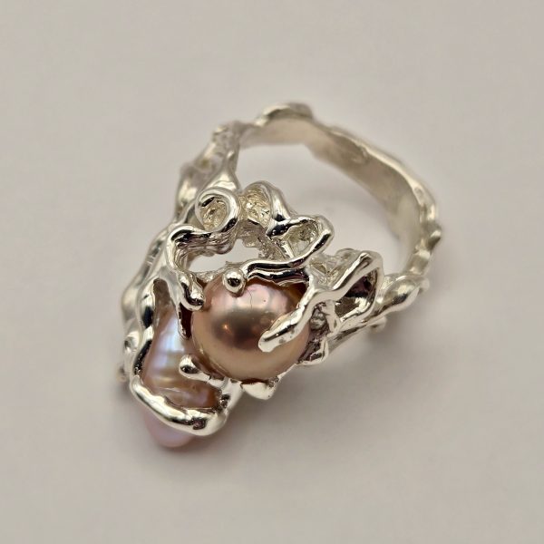 Sterling Silver Ring - "Freeform" Design - Pink Pearls (24032RS) - Image 3