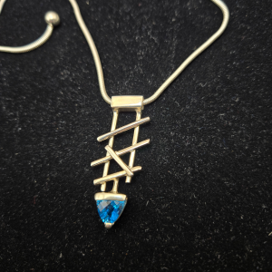 Sterling Silver Pendant - "Zen" Design - Swiss Blue Topaz (21017PS)
