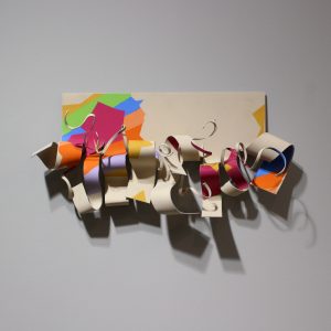 (Untitled) Metal Ribbon Wall Sculpture - Beige, Red, Green, Blue - SOLD