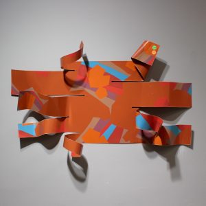 (Untitled) Metal Ribbon Wall Sculpture - Orange