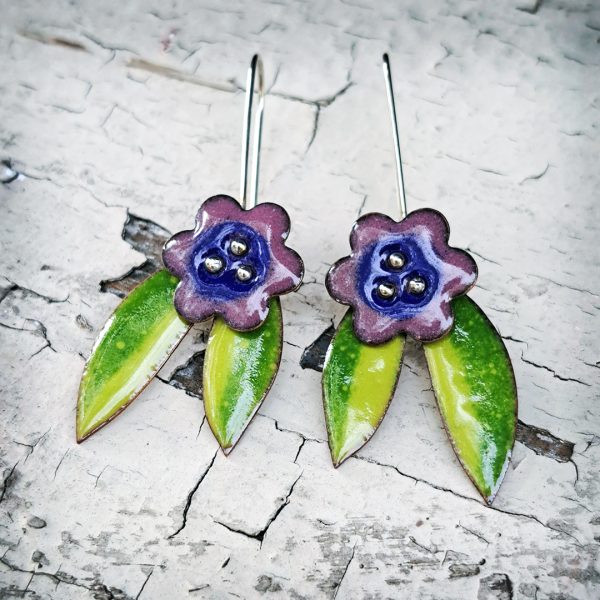 Earrings - "Flower with Leaf" (MS036) - Image 2