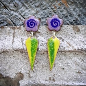 Earrings - "Flower with Leaf" with Post (MS038)