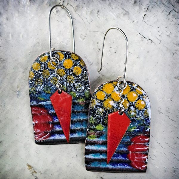 Earrings - "Red Waffle Dangle" (MS039) - Image 2