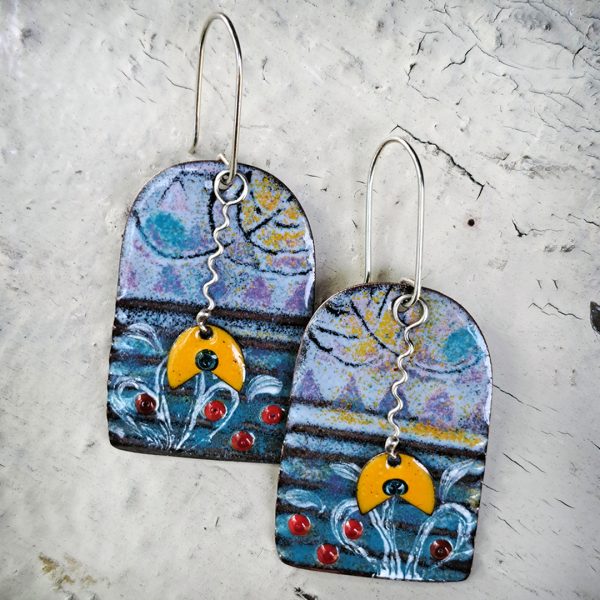 Earrings - "Yellow Waffle Dangle" (MS039) - Image 2