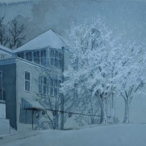 Flowering Trees in the Moonlight by an Old House