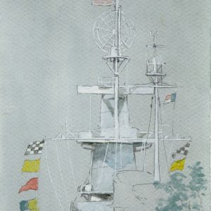 USS North Carolina Flags and Cloudy Sky