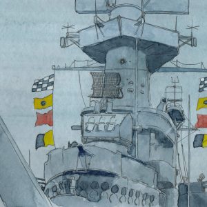 USS North Carolina and Signal Flags on an Overcast Day