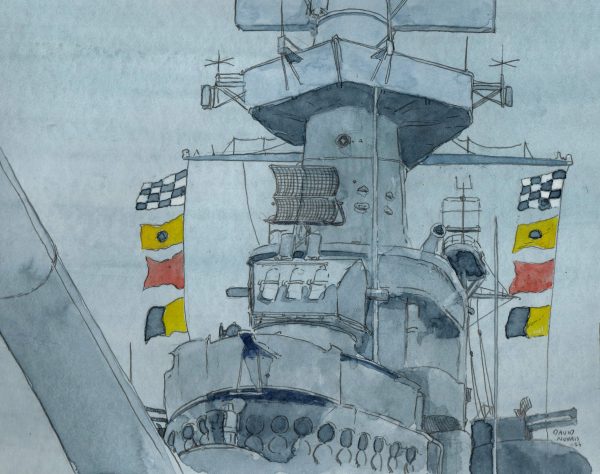 USS North Carolina and Signal Flags on an Overcast Day