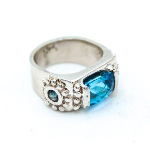 Sterling Silver Ring - "Men's Ring" - London & Swiss Blue Topaz (14054RS)
