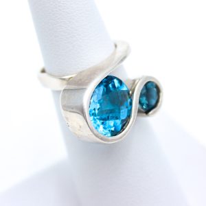 Sterling Silver Ring - "Snakey" - London & Swiss Blue Topaz (15018RS)