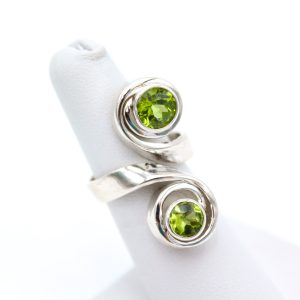 Sterling Silver Ring - "Double Swirl" Design -Peridot (17132RS)