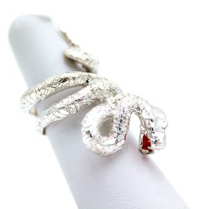 Sterling Silver Ring - "Snake" Design - Rnd Red Sapphire (19035RS)