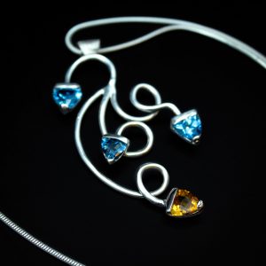 Sterling Silver Pendant - "Swirly" Design with Topaz & Citrine (21155PS)
