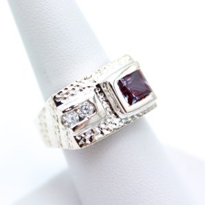 Sterling Silver Ring - "Hammered" Design - Alexandrite & Diamonds (22071RS)