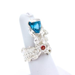 Sterling Silver Ring - "Foldover" Design - Topaz & Sapphire (23073RS)