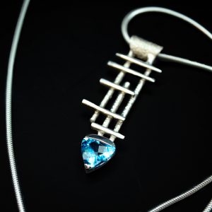 Sterling Silver Pendant - "Tic Tac" Design - Swiss Blue Topaz (25002PS)