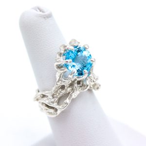 Sterling Silver Ring - "Foldover" Design - Rnd Swiss Blue Topaz (25011RS)