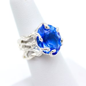 Sterling Silver Ring - "Free Form" Design - MM Oval Blue Sapphire (25014RS)