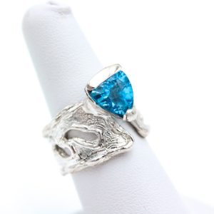 Sterling Silver Ring - "Picasso" Design - Tri Swiss Blue Topaz (25021RS)