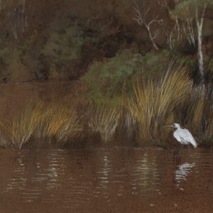 Egret and Marsh Grass, with a Heron