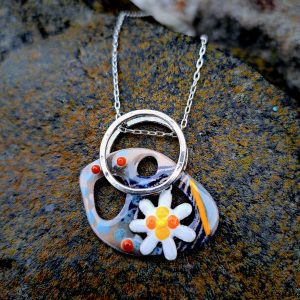 Necklace - Oval with Flower (MS044)