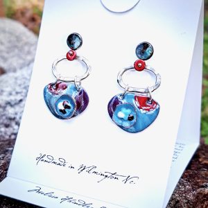 Earrings - Stacked Ovals (Blue & Maroon) (MS045)
