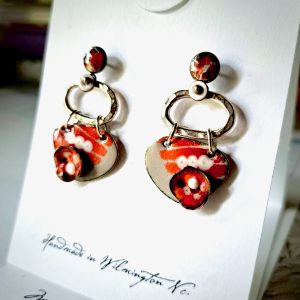 Earrings - Stacked Ovals (Red & Gray) (MS045)